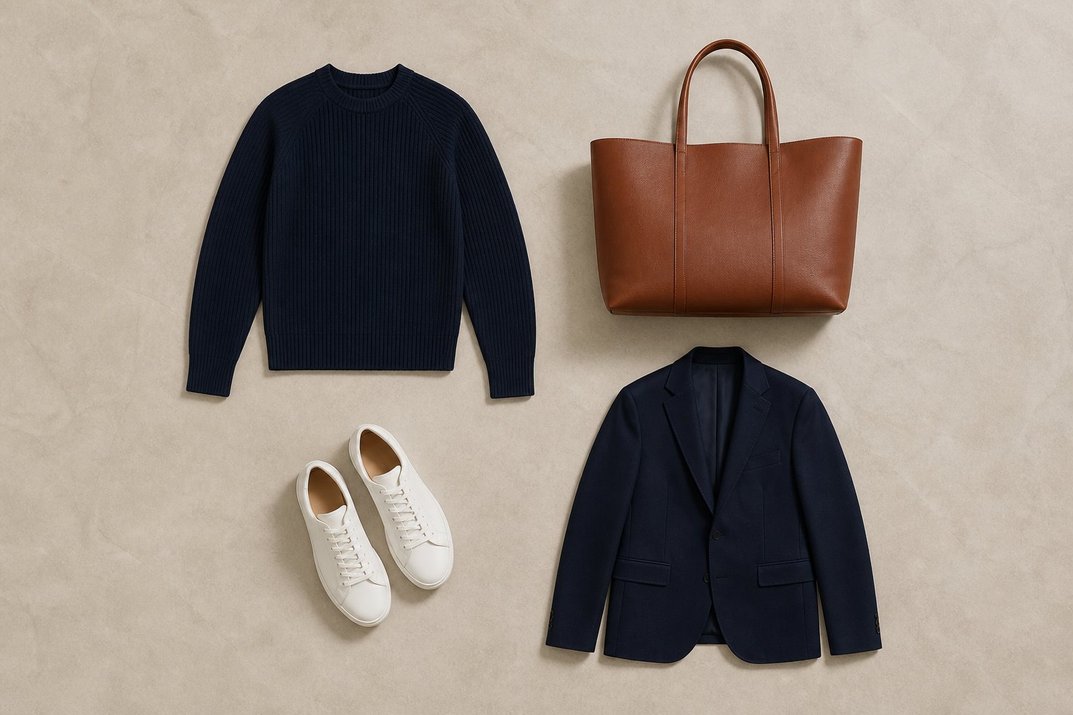 Developed Ready to Wear private label assortment with knitwear, jacket, footwear, and leather goods fully visible for branding