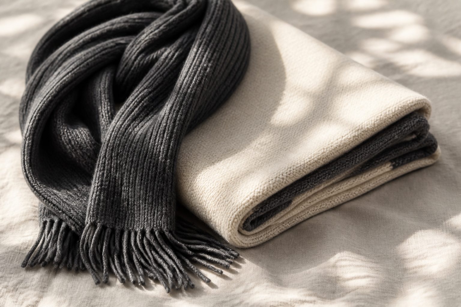 Wool scarf and folded wool blanket showing accessory and home textile outcomes from wool