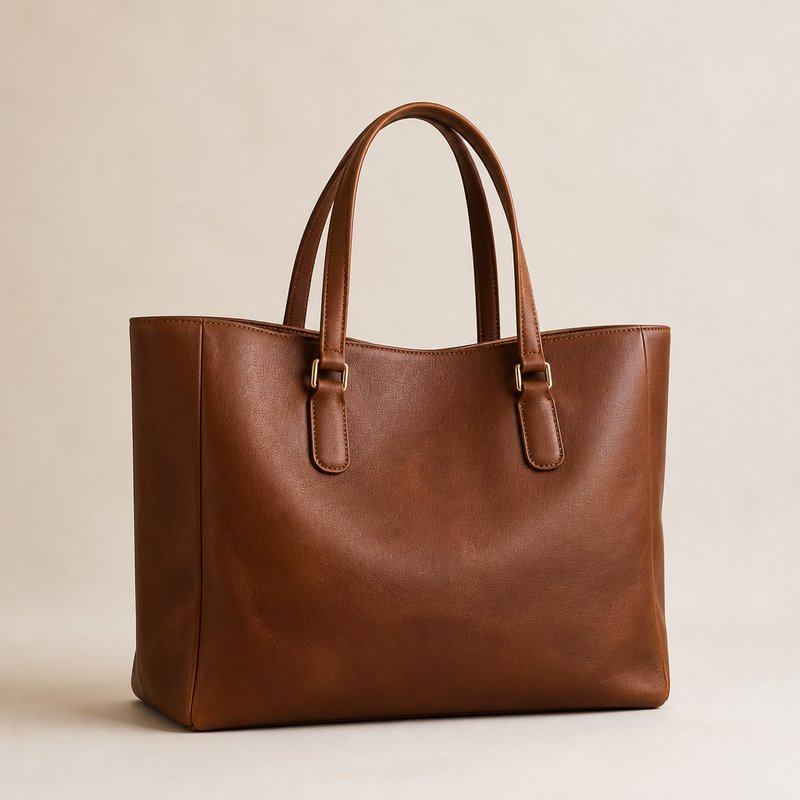Cognac leather tote for leather goods private label collection programs